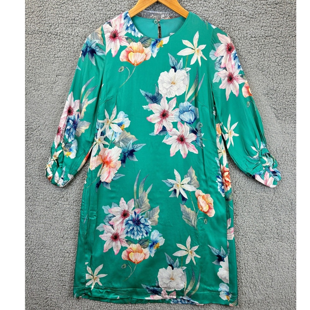 Kaos Dress Floral Print Ruffle Sleeve Women's XS Green Viscose Made in Italy